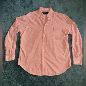 Ralph Lauren Polo Button Down Orange Striped Shirt Cotton Men’s Large